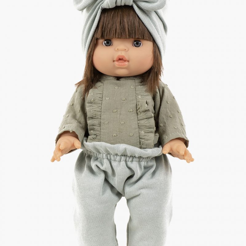 Collection-Minikane-poupee-gordis-nouveautes-automne-hiver-2021-ensemble-lili-lin-coton-vert-amande-olive-look